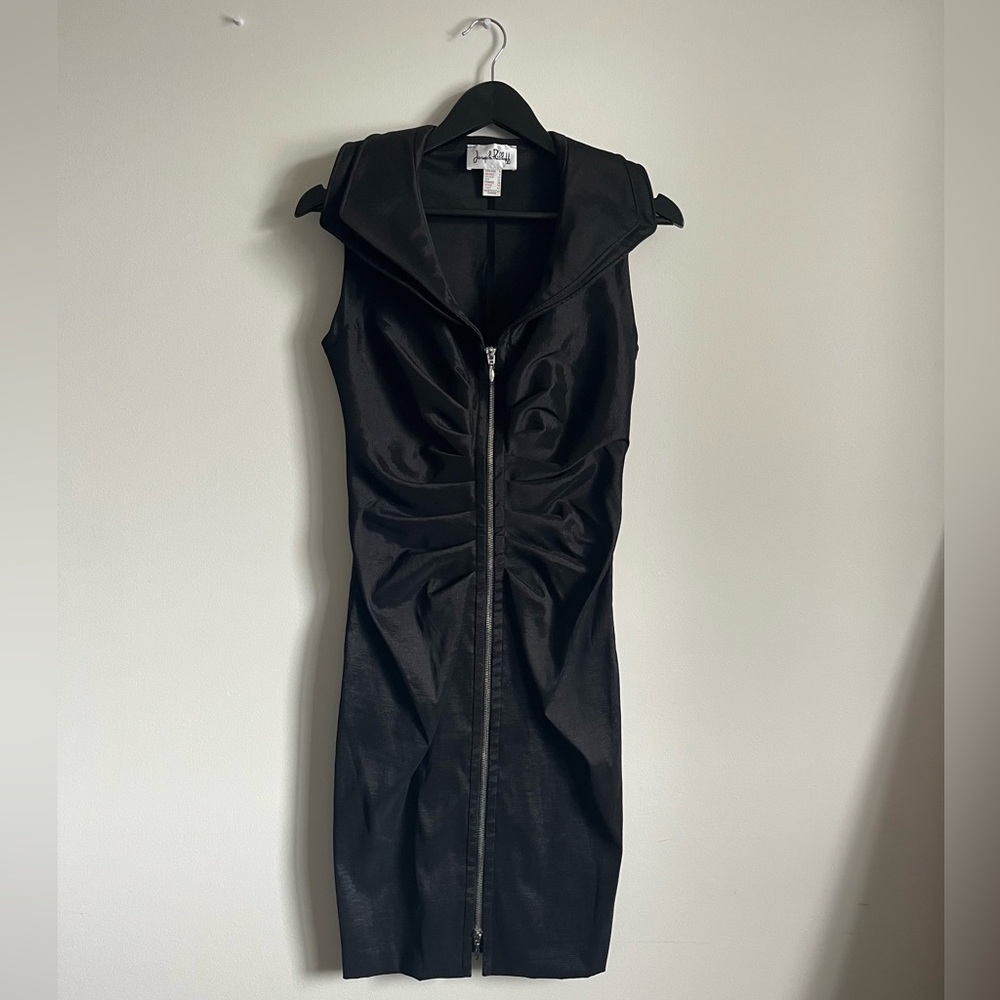 Joseph Ribkoff Black Sleeveless Zip-Front Midi Dress